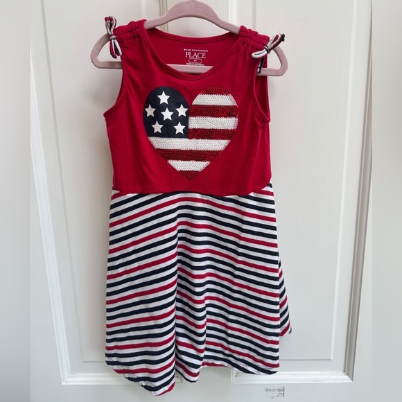 The Children's Place 4T Girls Patriotic Heart Sequin 4th of July Patriotic Dress - Picture 1 of 6